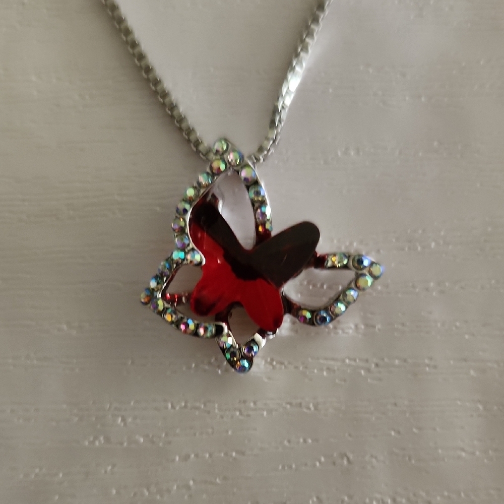 January Birthstone Red Garnet Butterfly Pendant Necklace